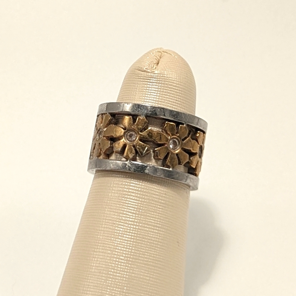 Stainless Steel Two-tone Floral Ring